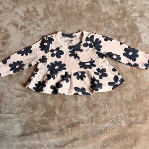 GEORGE Beige and Black Peplum Floral Long Sleeve Ribbed Top - Size 0M to 3M